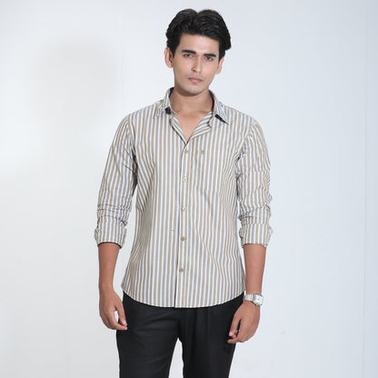Brown And White  Cotton  Full Sleeve Shirt – Kairo
