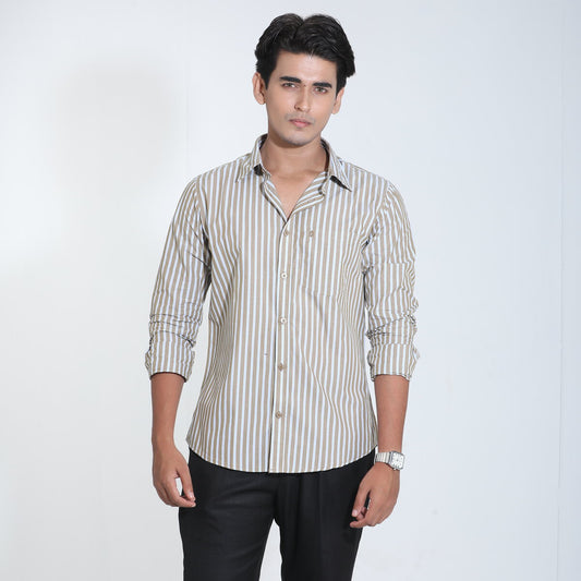 Brown And White  Cotton  Full Sleeve Shirt – Kairo
