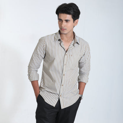 Brown And White  Cotton  Full Sleeve Shirt – Kairo