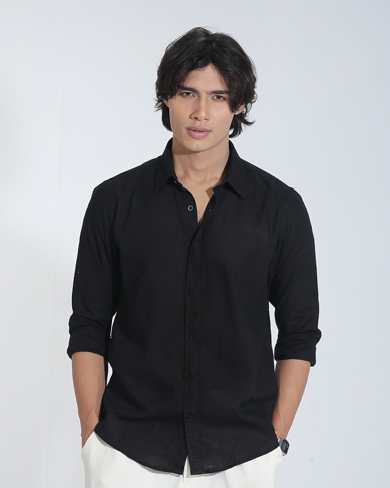 Black Full Sleeve Remi-Cotton Shirt – Kairo