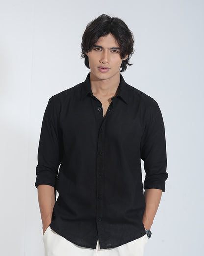 Black Full Sleeve Remi-Cotton Shirt – Kairo