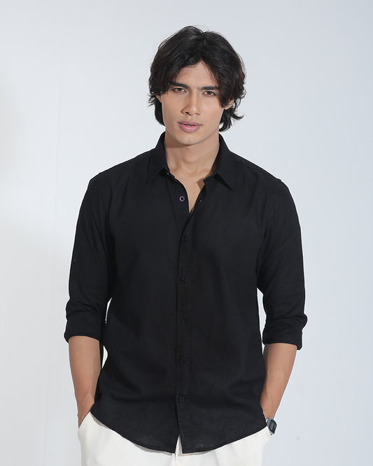 Black Full Sleeve Remi-Cotton Shirt – Kairo