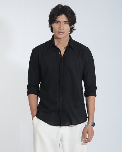 Black Full Sleeve Remi-Cotton Shirt – Kairo