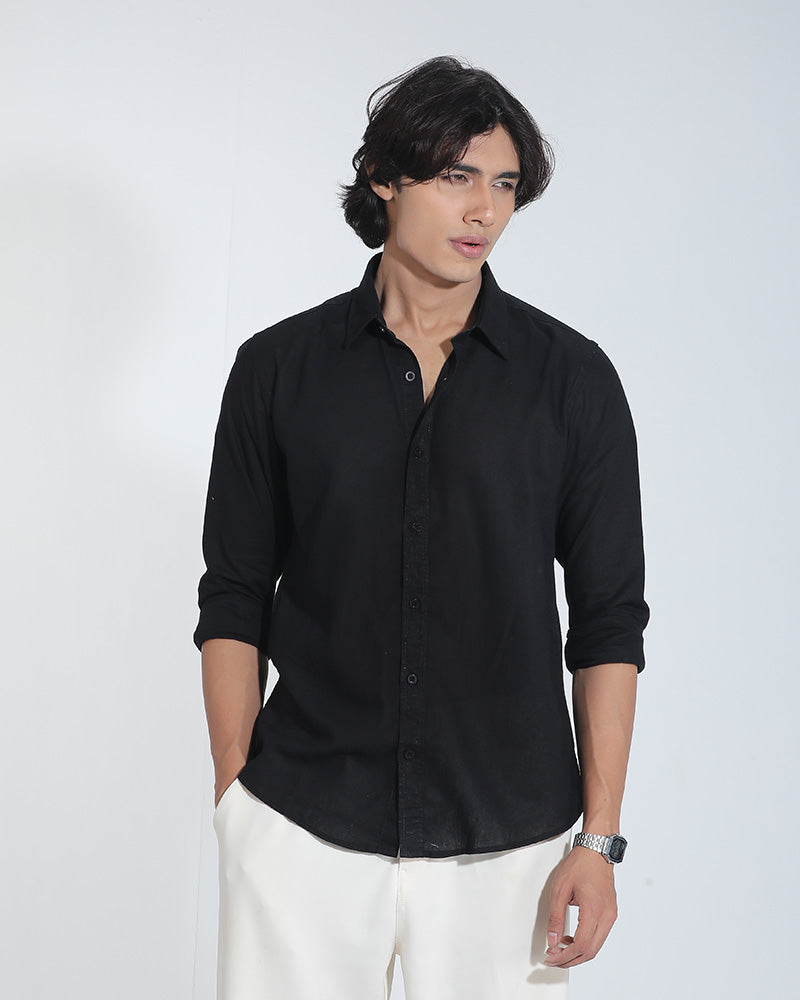 Black Remi Cotton Full Sleeve Shirt for Men – Versatile Office &amp; Evening Wear