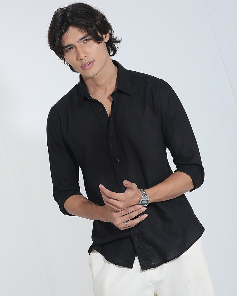 Black Full Sleeve Remi-Cotton Shirt – Kairo
