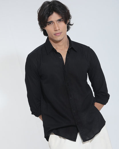 Black Remi Cotton Full Sleeve Shirt for Men – Versatile Office &amp; Evening Wear