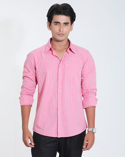 Pink And Red Cotton Stripe Full Sleeve Shirt – Kairo