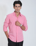 Pink &amp; Red Striped Cotton Full Sleeve Shirt for Men – Bold Pastel Style