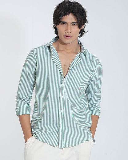 Green & White Striped Cotton Check Full Sleeve Shirt – Kairo