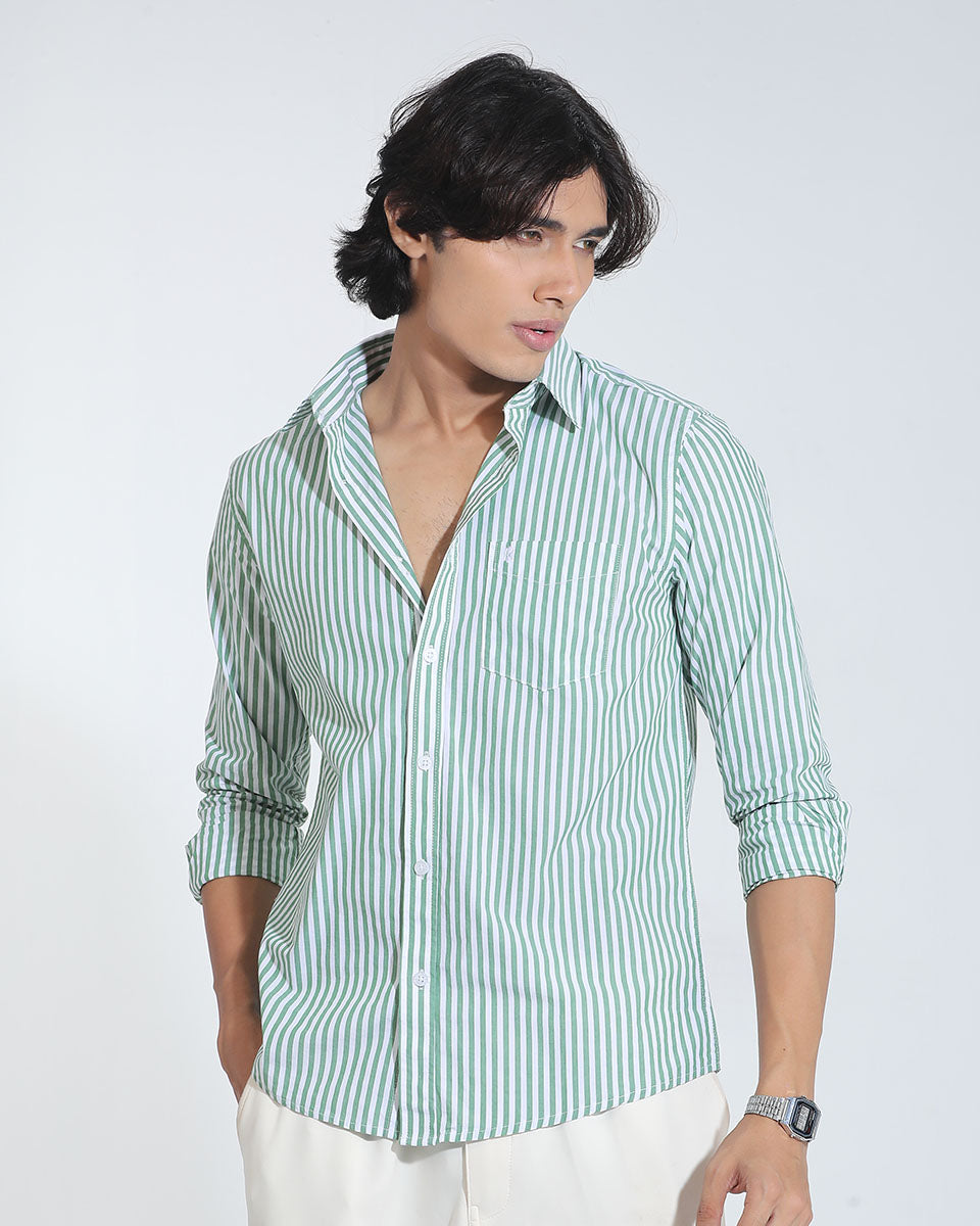 Green & White Striped Cotton Check Full Sleeve Shirt – Kairo