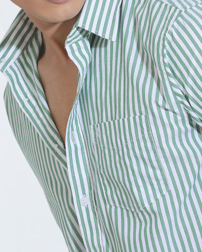Green & White Striped Cotton Check Full Sleeve Shirt – Kairo