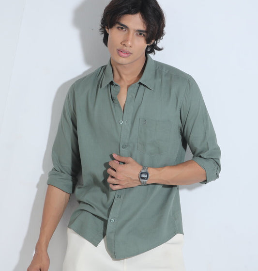 Olive Color Full Sleeve Remi-Cotton Shirt – Kairo