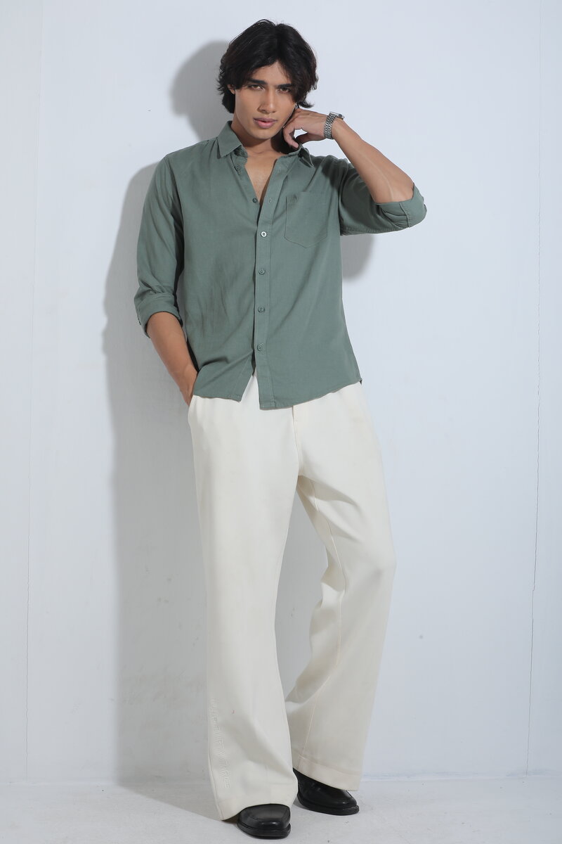 Olive Color Full Sleeve Remi-Cotton Shirt – Kairo
