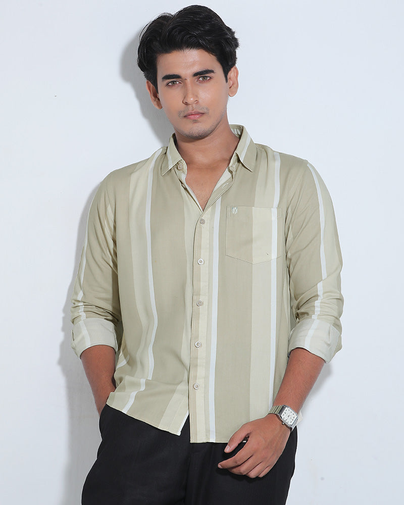 Baige Color Striped Full Sleeve Cotton Shirt – Kairo