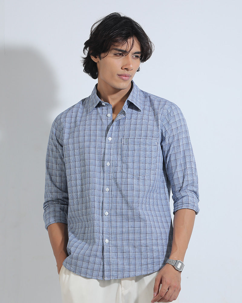 Blue & Black Cotton Check Full Sleeve Shirt – Kairo