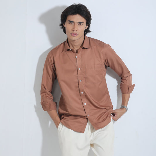 Coffee Color Solid Full Sleeve Shirt