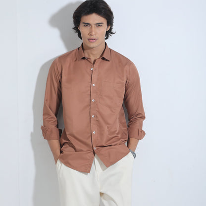 Coffee Color Solid Full Sleeve Shirt