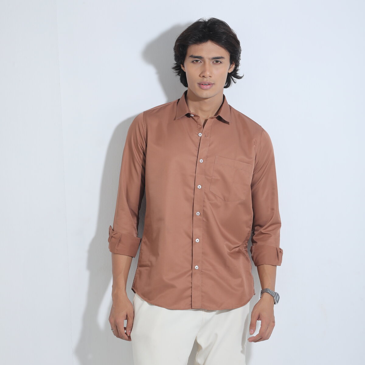 Coffee Color Solid Full Sleeve Shirt