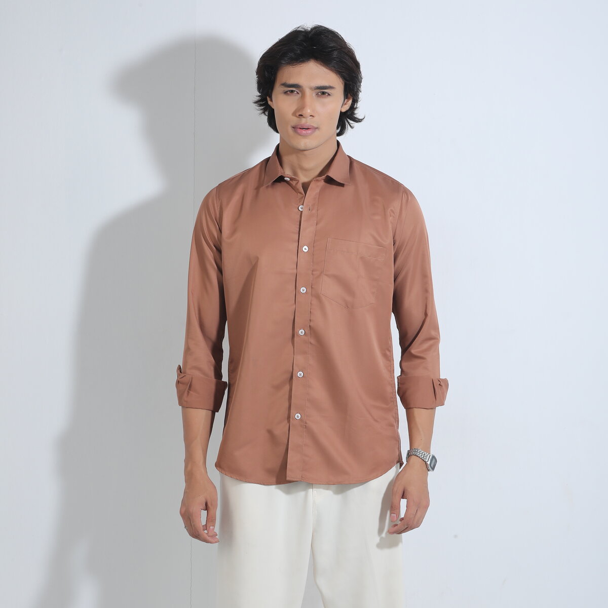 Coffee Color Solid Full Sleeve Shirt