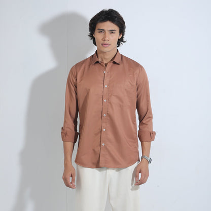 Coffee Color Solid Full Sleeve Shirt
