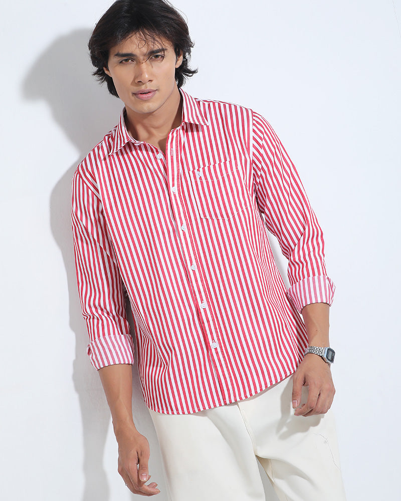 Red Color Striped Full Sleeve Cotton Shirt – Kairo