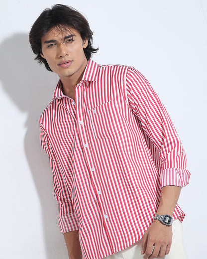 Red Color Striped Full Sleeve Cotton Shirt – Kairo