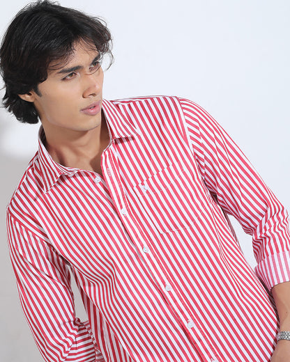 Red Color Striped Full Sleeve Cotton Shirt – Kairo