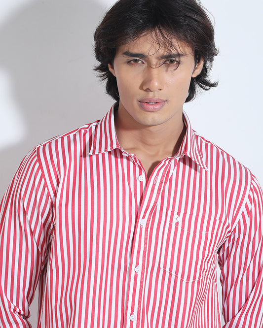 Red Color Striped Full Sleeve Cotton Shirt – Kairo