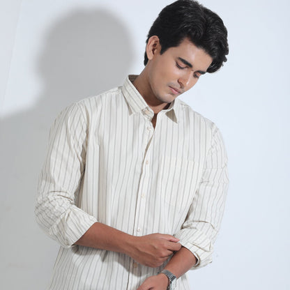 Cream and Ash stripe full sleeve shirt.