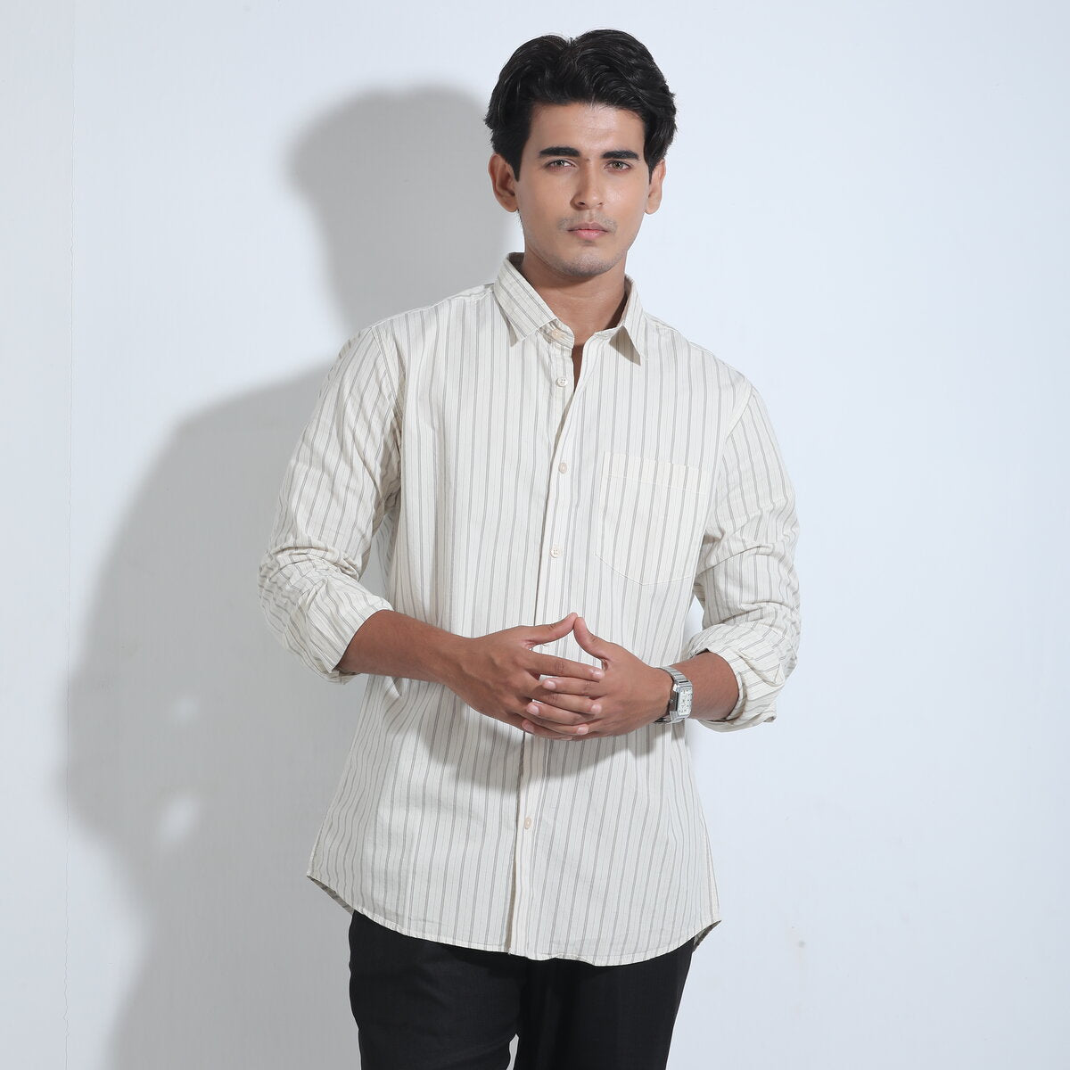 Cream and Ash stripe full sleeve shirt.