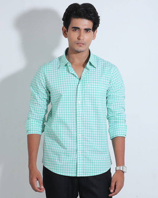 Green And White Cotton Check Full Sleeve Shirt – Kairo