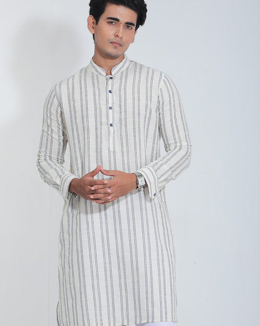White and Navy Fancy Panjabi for Men
