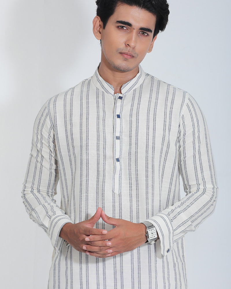 White and Navy Fancy Panjabi for Men