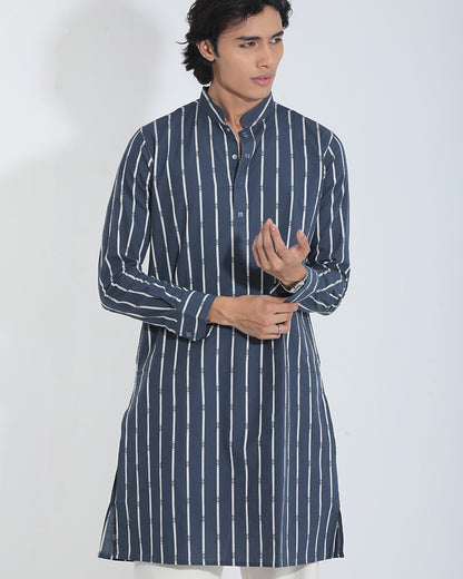 Navy and White Fancy Panjabi for Men