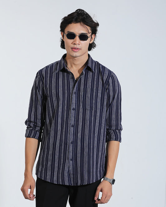Blue And White Striped Cotton Full Sleeve Shirt – Kairo