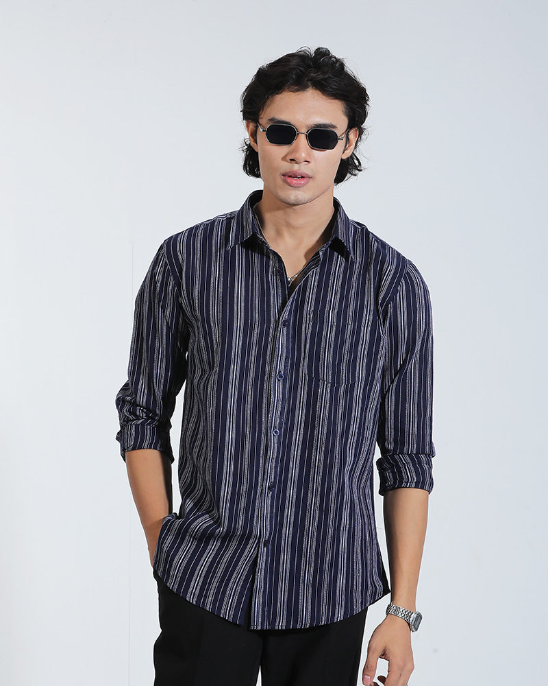 Blue And White Striped Cotton Full Sleeve Shirt – Kairo