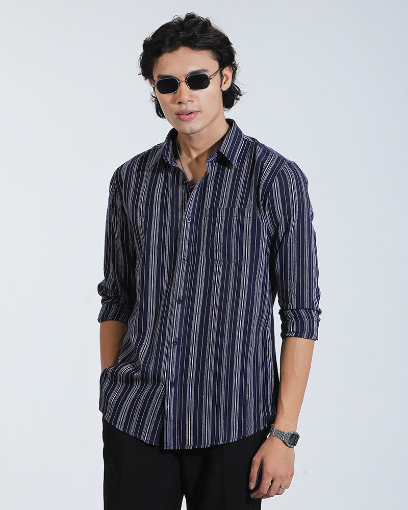 Blue And White Striped Cotton Full Sleeve Shirt – Kairo