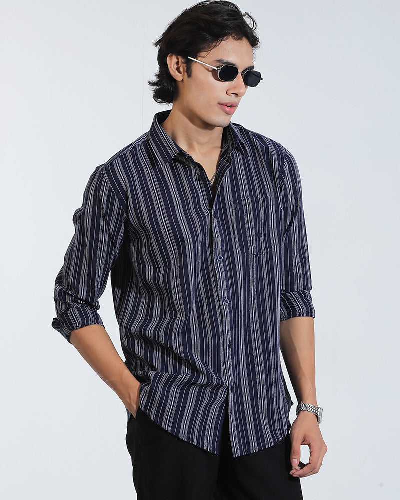 Blue And White Striped Cotton Full Sleeve Shirt – Kairo