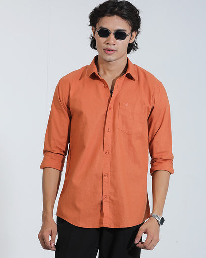 Brick Color Full Sleeve Remi-Cotton Shirt – Kairo