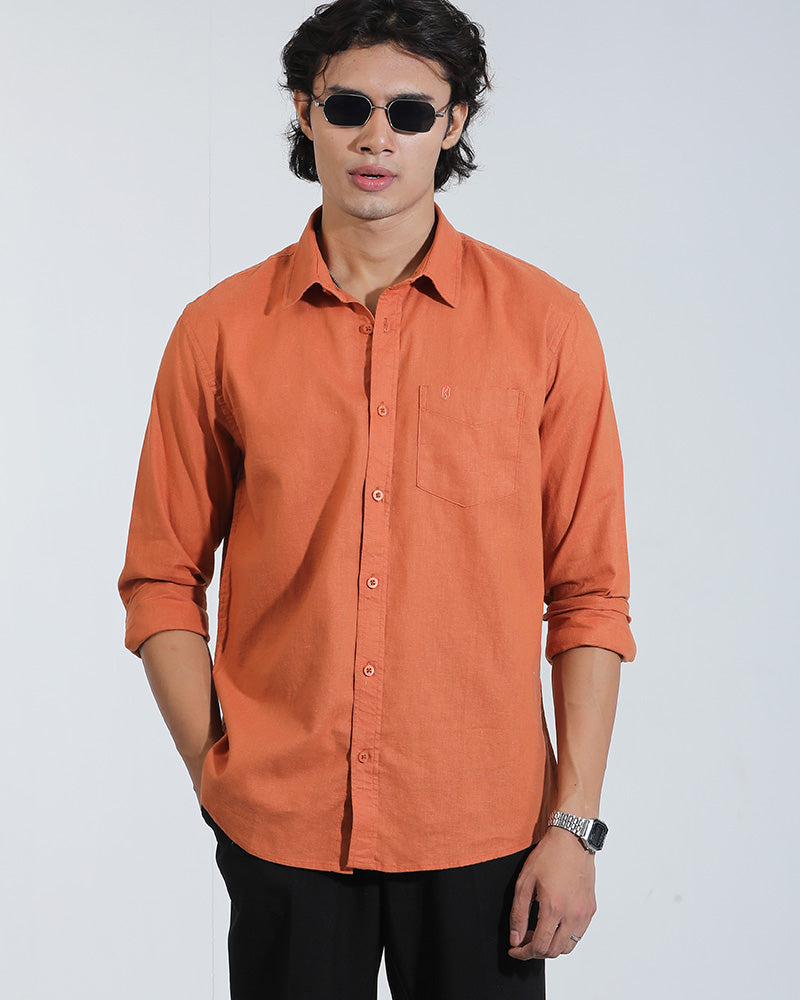Brick Color Full Sleeve Remi-Cotton Shirt – Kairo