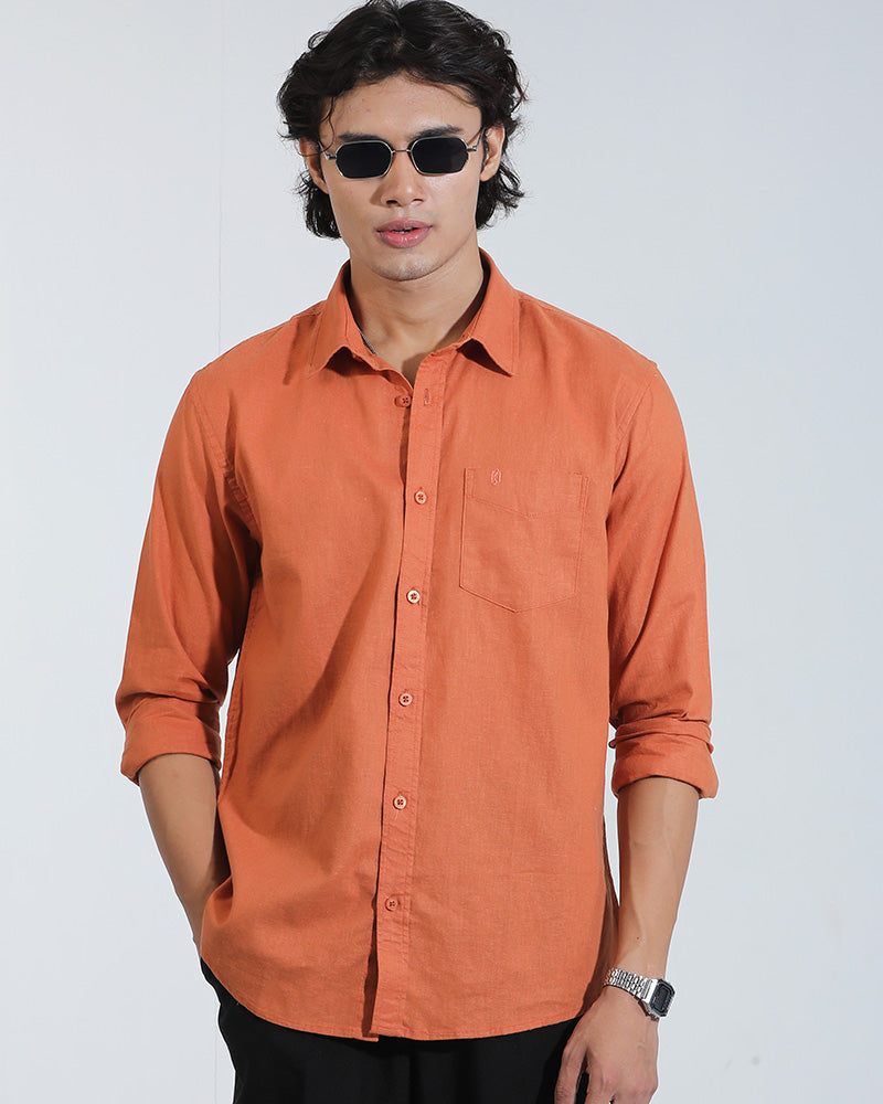 Brick Color Full Sleeve Remi-Cotton Shirt – Kairo