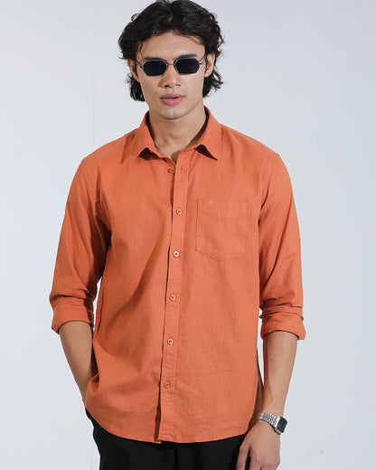 Brick Color Full Sleeve Remi-Cotton Shirt – Kairo