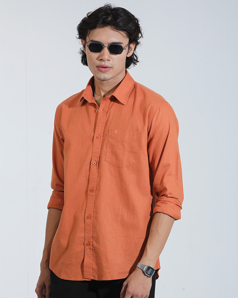 Brick Color Full Sleeve Remi-Cotton Shirt – Kairo