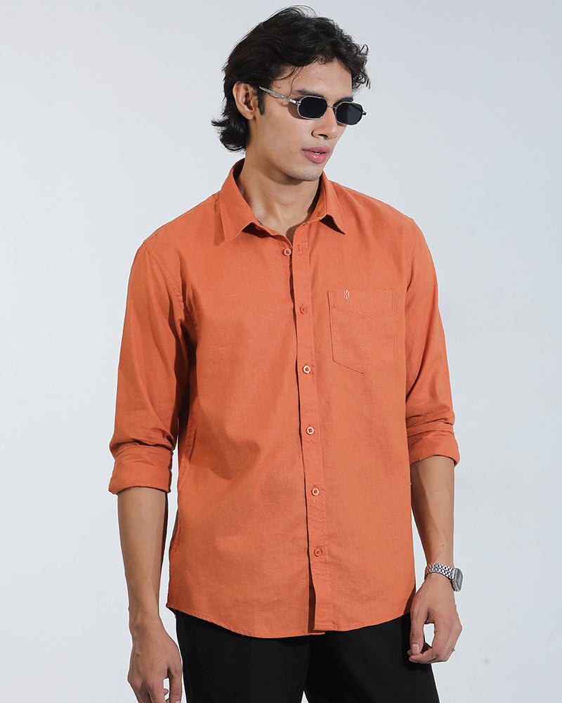 Brick Color Full Sleeve Remi-Cotton Shirt – Kairo