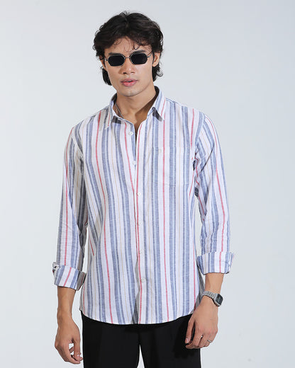 Blue, White & Red Remi Cotton Striped Full Sleeve Shirt – Kairo
