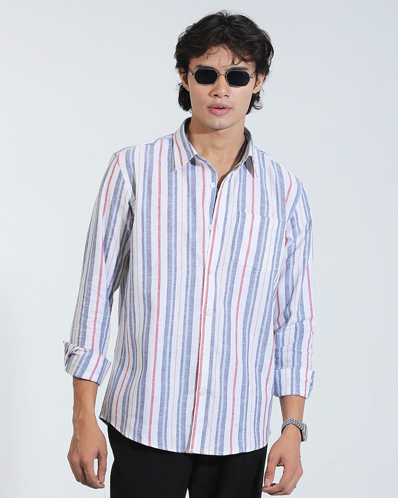 Blue, White & Red Remi Cotton Striped Full Sleeve Shirt – Kairo