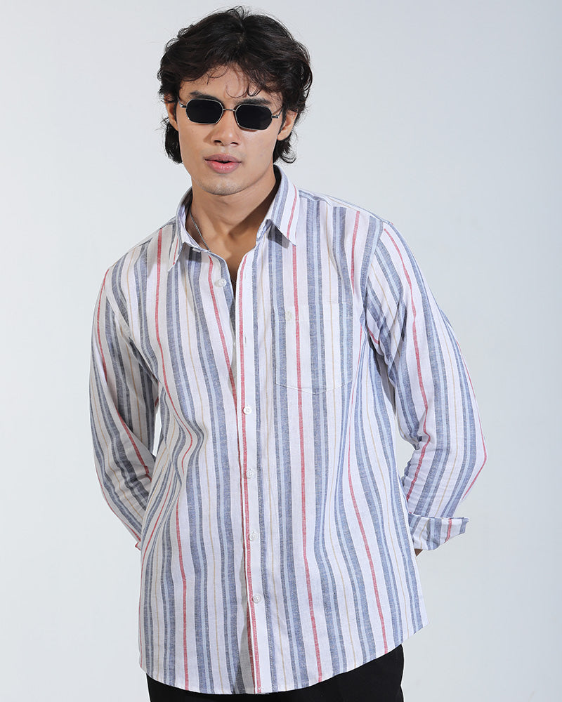 Blue, White & Red Remi Cotton Striped Full Sleeve Shirt – Kairo