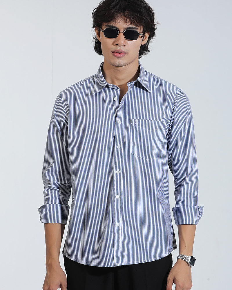 Blue And White  Cotton  Full Sleeve Shirt – Kairo
