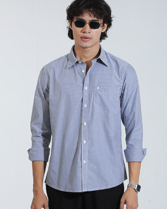 Blue And White  Cotton  Full Sleeve Shirt – Kairo