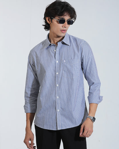 Blue And White  Cotton  Full Sleeve Shirt – Kairo